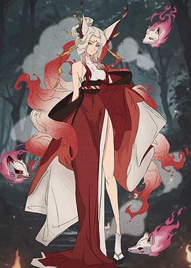 Kitsune Woman with Fox Spirits