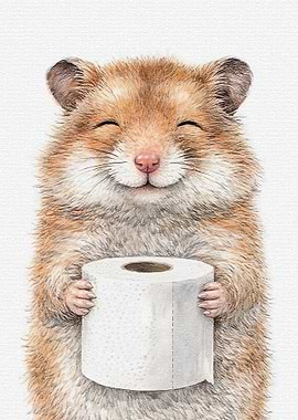 Cute Hamster Holding Toilet Paper
