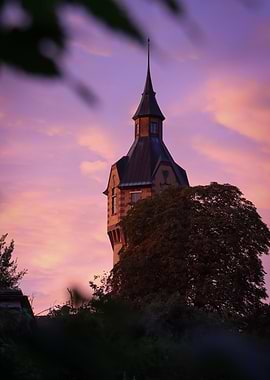 Tower against a purple sunset