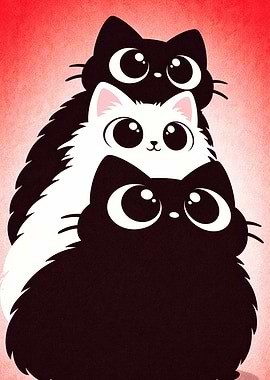 Stack of Cute Cartoon Cats