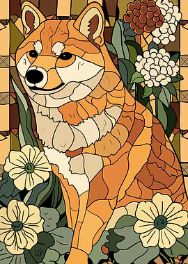 Shiba Inu in a Floral Setting