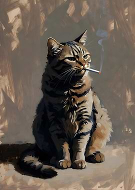 Fat Cat Smoking Casual Art