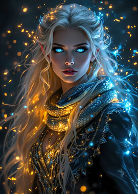 Fantasy Elf Sorceress with Snake