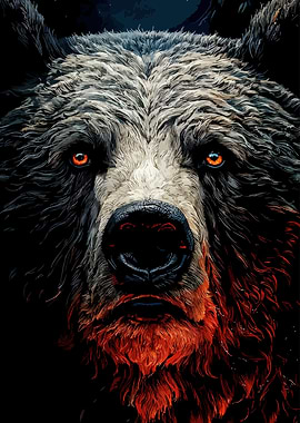 Fierce Bear Portrait with Red Accents