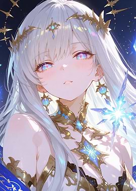 Anime Girl with Starry Eyes and Crown