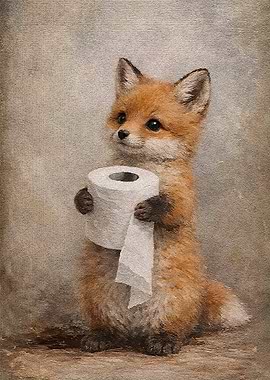 Cute Fox Holding Toilet Paper
