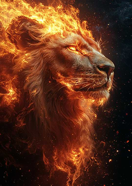 Lion engulfed in flames