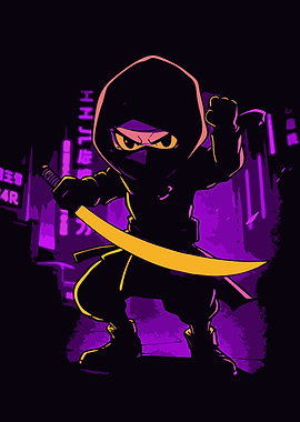 Chibi Ninja with Katana in Neon City