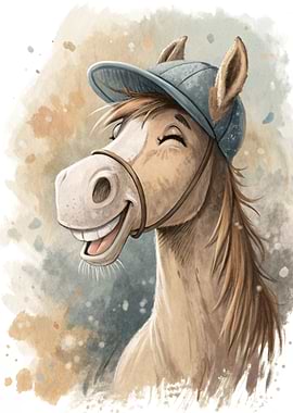 Happy Horse Wearing a Cap