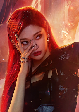 ningning Red-haired woman with elaborate makeup