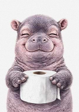 Happy Hippo Holding Toilet Paper