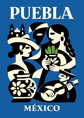 Puebla Mexico Vintage Poster
