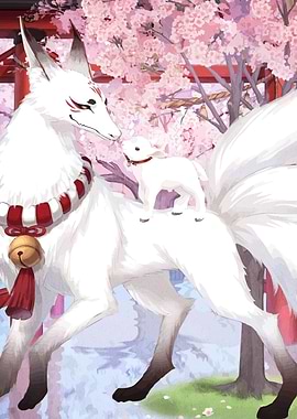 Kitsune and Lamb Under Cherry Blossoms