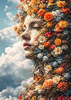 Woman's Face Covered in Flowers