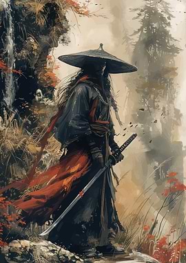 Samurai Warrior in a Misty Forest