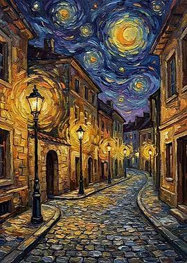 Starry Night City Street Painting