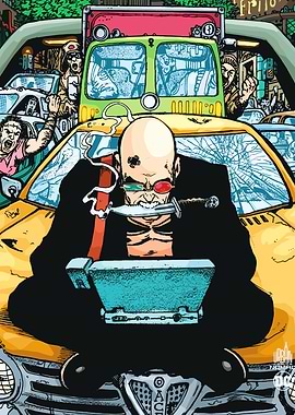 Bald Man with Knife in Traffic