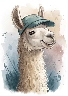 Llama wearing a baseball cap