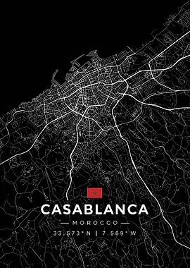 Casablanca City Map with Flag