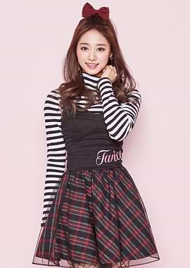 tzuyu K-Pop Idol in Plaid Skirt and Striped Top