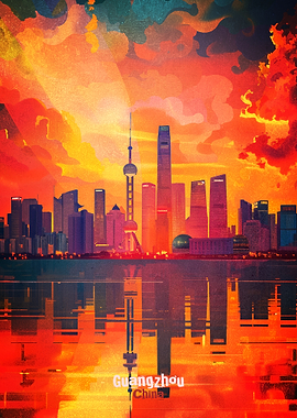Guangzhou Skyline at Sunset Poster