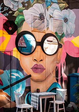 Streetart woman with sunglasses