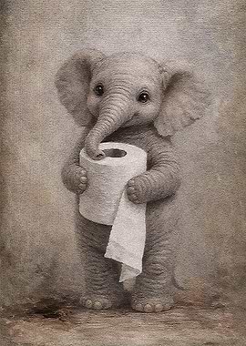 Baby Elephant Holding Toilet Paper