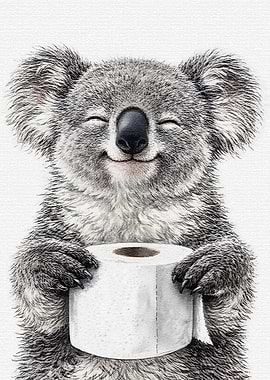 Happy Koala Holding Toilet Paper