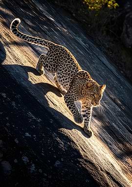 Leopard climbing on a rock