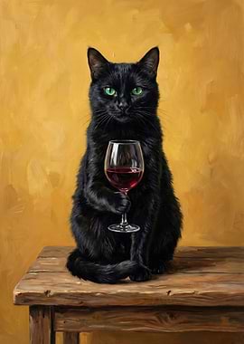 Black Cat with Wine