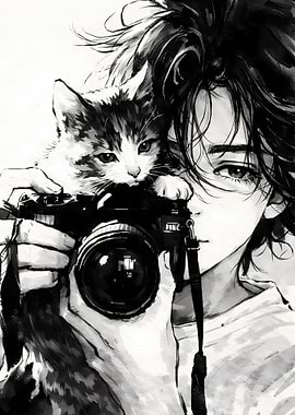Girl with Kitten and Camera