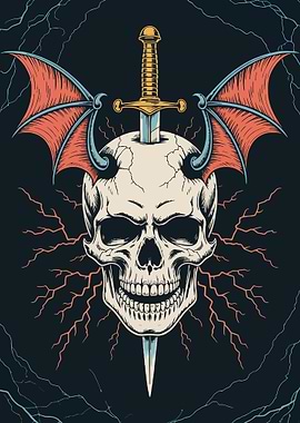 Skull with Sword and Wings