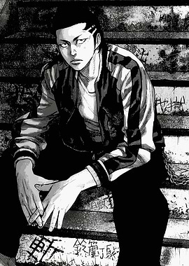 Manga character sitting on stairs