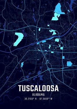 Tuscaloosa Alabama Midnight City Map