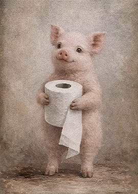 Pig Holding Toilet Paper