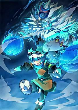 Anime boy playing soccer with spirit