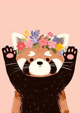 Cute Red Panda with Flower Crown
