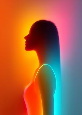 Silhouette of a Woman with Neon Glow