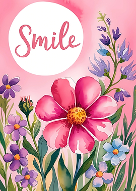 Watercolor Floral 'Smile' Art