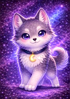 Cute Husky Puppy in Space