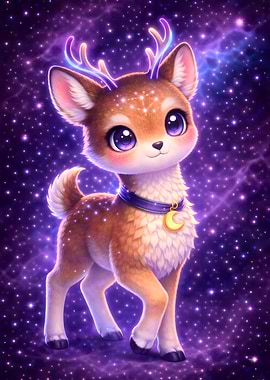 Cute Cosmic Deer with Moon Necklace