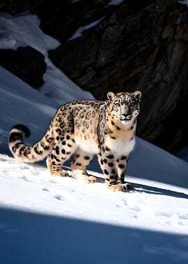 Snow Leopard in Snowy Mountains