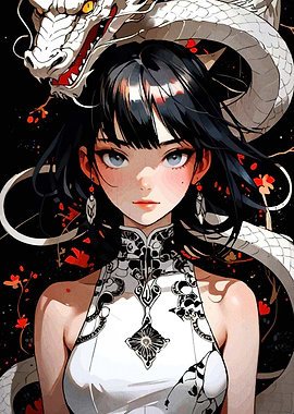 Anime Girl with Dragon