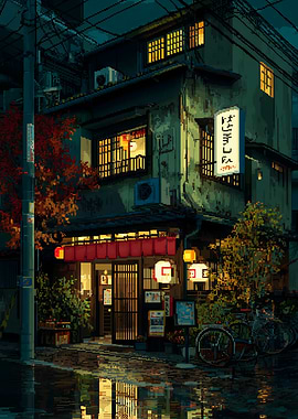 Pixel Art Japanese Street Scene at Night