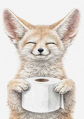 Fennec Fox Holding Toilet Paper