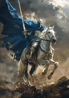 Knight on Horseback with Blue Cape