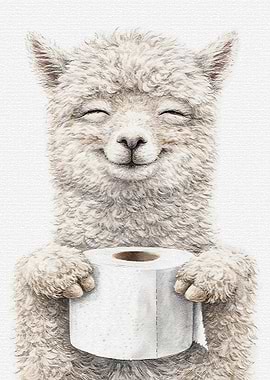 Happy Alpaca Holding Toilet Paper