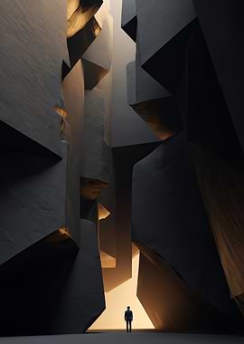 Man in a canyon at sunset