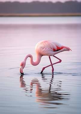 Flamingo feeding in shallow water