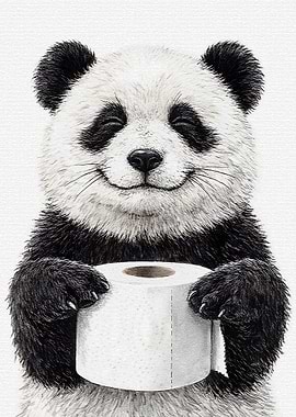 Panda Holding Toilet Paper